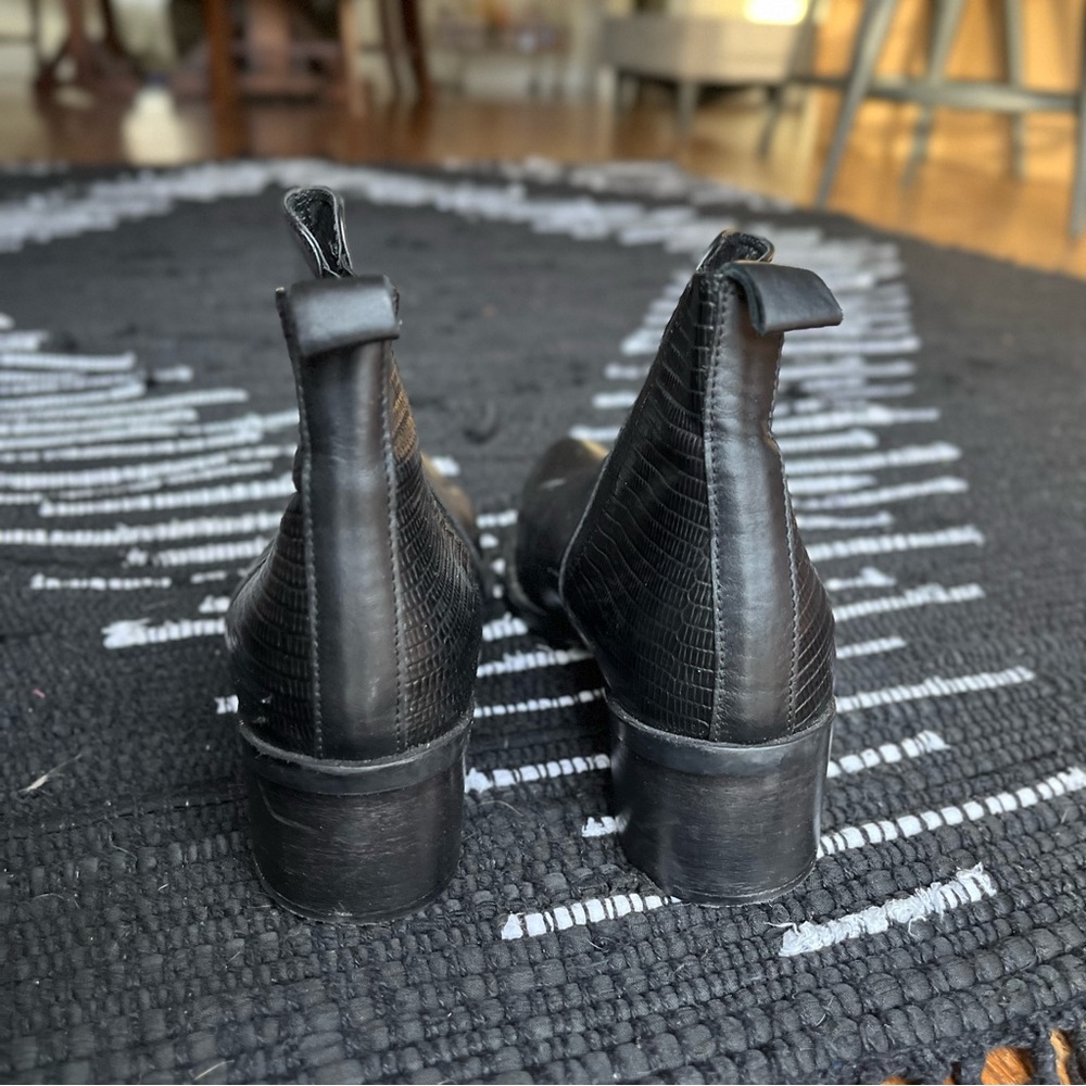 Pointy Black Leather Booties